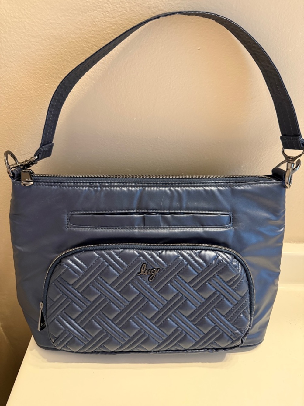 Lug Samba Metallic Indigo Shoulder Bag in Navy Blue